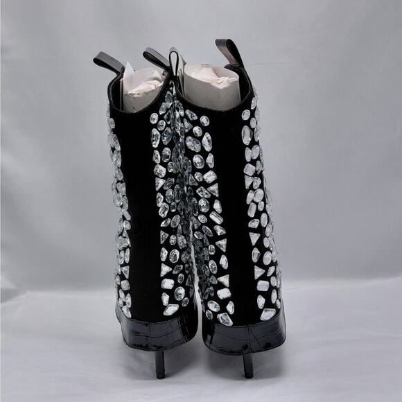 Lauren Lorraine Hana Rhinestone Cowboy Boots Black Western Glam Size 8 Cowgirl - Picture 4 of 12